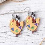 Wooden Color Palette Drop Earrings for Artists