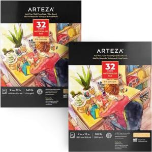 ARTEZA 9x12 Inch Watercolor Paper Sketchbook, 32 Sheets