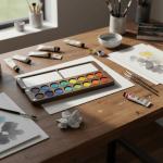 Mini Wooden Travel Paint Palette for Watercolor