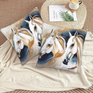 Blue and Gold Horse Abstract Pillow Covers 18x18