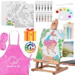 Portable Wooden Easel Set with Paints and Brushes