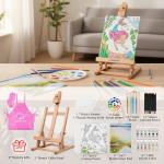 Portable Wooden Easel Set with Paints and Brushes