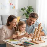 Portable Wooden Easel Set with Paints and Brushes