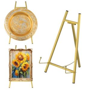 Large Gold Metal Tabletop Easel for Art Display