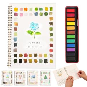 Beginner Watercolor Workbook with Paints and Brush
