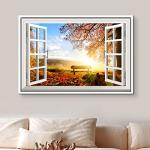 Framed Canvas Print: Autumn Park Bench Scene