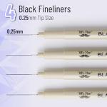 Mr. Pen Black Fineliners, Ultra Fine Tip, 4 Pack