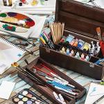 KINGART Portable Wood Storage Box for Art Supplies
