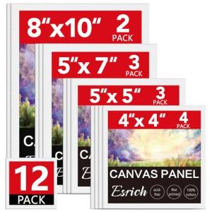 ESRICH 12-Pack Blank Canvas Boards for Painting