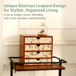 Leopard Print Wooden Desk Organizer with 4 Drawers