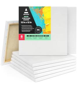 ARTEZA 12x12 Canvas Pack of 8 for Painting