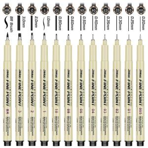 Qionew Black Micro-Pen Fineliners, 12-Pack
