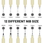 Qionew Black Micro-Pen Fineliners, 12-Pack
