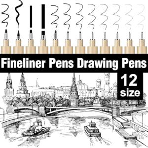 12 Pack Waterproof Micro-Pens for Drawing and Journaling