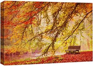 Watercolor Bench in Autumn Park Canvas Print