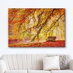 Watercolor Bench in Autumn Park Canvas Print