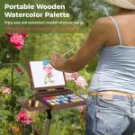Portable Wooden Watercolor Set with 24 Wells