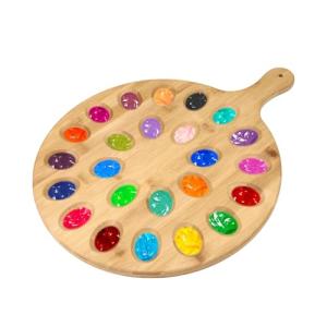 Wooden Paint Palette with 24 Wells and Flat Surface
