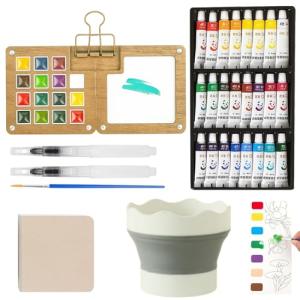 Mini Watercolor Travel Set with Sketchbook and Brushes