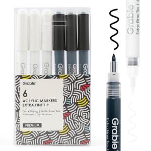 Grabie Black & White Fine Tip Acrylic Markers Set