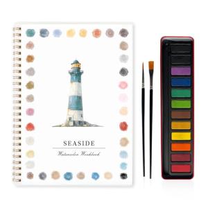 Seaside Watercolor Workbook with Paint Set and Brushes