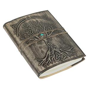Refillable Leather Journal with Tree of Life Design