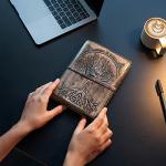 Refillable Leather Journal with Tree of Life Design