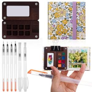 Mini Portable Watercolor Palette Set with Sketch Book