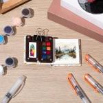 Mini Portable Watercolor Palette Set with Sketch Book