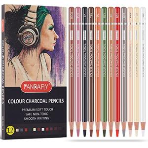 PANDAFLY Colored Charcoal Pencil Drawing Set, 12 Colors