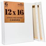 milo Stretched Artist Canvas | 12x16 inch | Value Pack of 6 Canvases for Painting, Primed & Ready to Paint Art Supplies for Acrylic, Oil, Mixed Wet Media, & Pouring, 100% Cotton with Pine Wood Frame