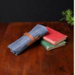 Earth & Fiber Co. Compact Waxed Canvas Paint Brush Holder - Portable Art Bag for Painting & Drawing - Art Supplies Organizer - Storage Roll Bag for Artists (blue)