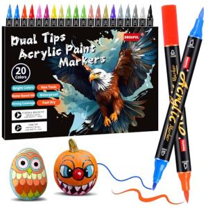 Acrylic Paint Pens Markers, 20 Colors Dual Tips Waterproof Paint Markers For Rock Painting, Fabric, Metal, Glass, Wood, Canvas, Ceramic, Plastic, Non-Toxic & Odor, Premium Art And DIY Craft Supplies