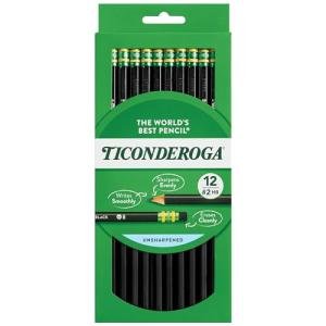 Ticonderoga Wood-Cased Pencils, Unsharpened, #2 HB Soft, Black, 12 Count