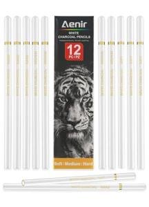 White Charcoal Pencils, Pack of 12 Charcoal Drawing Pencils, Charcoal Pencils for Artists, Art Supplies for Drawing and Highlighting.