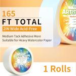 ETNRHP White Art Tape Medium Tack Artist Masking Tape Paper Acid Free Tape Watercolor Painters Tape Artists Tape for Drafting Art Watercolor Painting Canvas Framing, 2 inch Wide 165FT Long