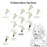 CHARSOCO Black Micro Pens, 12 Sizes in 0.23mm - 5mm, Waterproof Archival Ink, Fine Point Pen for Artist Illustration, Sketching, Anime, Manga and Technical Drawing