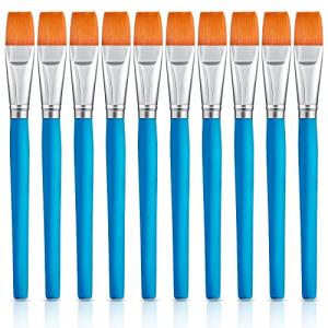 Zonon 10 Pcs 3/4 Inch Flat Paint Brushes Acrylic Painting Craft Accessories Small Watercolor Paint Brushes Bulk for Adult Artist Detail Oil Canvas Face(8.1 x 0.9 x 3/4 Inch,Sky Blue)