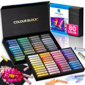 COLOUR BLOCK Soft Pastels for Artists - 80 Colors Square Chalk Soft Pastels Art Set in CARBON Box - Vibrant Pigments Art Kit for Painting, Drawing, Sketching, Hobbyist.