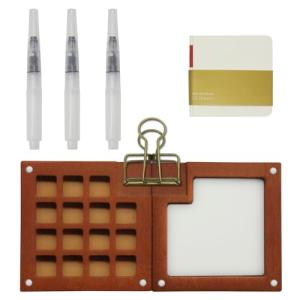 15 Grid Miniature Painting Kit, Portable Watercolor Kit Wood Travel Watercolor Nano Palette Painting Kit with Sketchbook, Palette Pocket Watercolor Travel Set for Travel Students Artists Painters