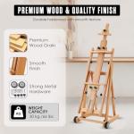 Houseables Easel for Painting, H Frame Easel, Painting Stand, Floor Standing, for Large Canvas, Adjustable, Tilt Flat, Rolling Wheels, Wood, Studio, Adults, Painters, Arts & Crafts, Fits 80” Canvas