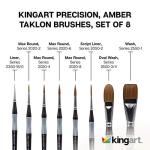 KINGART 1070C Premium 8 Pc. Precision Acrylic Artist Paint Brushes, Short Comfort Handle, Synthetic Taklon Hair for Acrylic, Oil, Watercolor and Gouache Paints, Gift Boxed, Set of 8