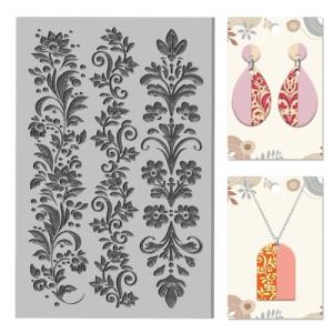 CHGCRAFT Striped Lace Clay Texture Mat Clay Modeling Pattern Pad Artistic Flowers Texture Sheets for Polymer Clay Making Earrings Jewerly Tools, 4×2.6 inch