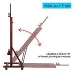 MEEDEN Large Studio Artist Easel, Holds Max Canvas 48", Solid Beech Wood H-Frame Easel with Large Storage Tray, Adjustable Art Painting Easel Stand with Wheels for Beginners & Artists, Deep Walnut