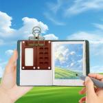 HINGTAI 8 Grid Miniature Wooden Watercolor Painting Palette Kit with Portable Sketchbook and Water Pen, Travel Watercolor Palette Set for Artists