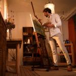 MEEDEN Large Studio Artist Easel, Holds Max Canvas 48", Solid Beech Wood H-Frame Easel with Large Storage Tray, Adjustable Art Painting Easel Stand with Wheels for Beginners & Artists, Deep Walnut