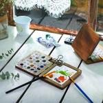 Portable Walnut Wood Watercolor Palette with Clips