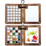 Portable Walnut Wood Watercolor Palette with Clips