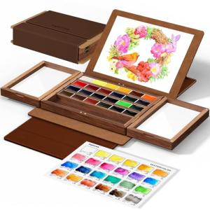 24-Color Watercolor Paint Set with Wood Palette
