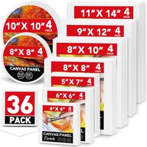 36 Pack Various Size Blank Canvas Boards